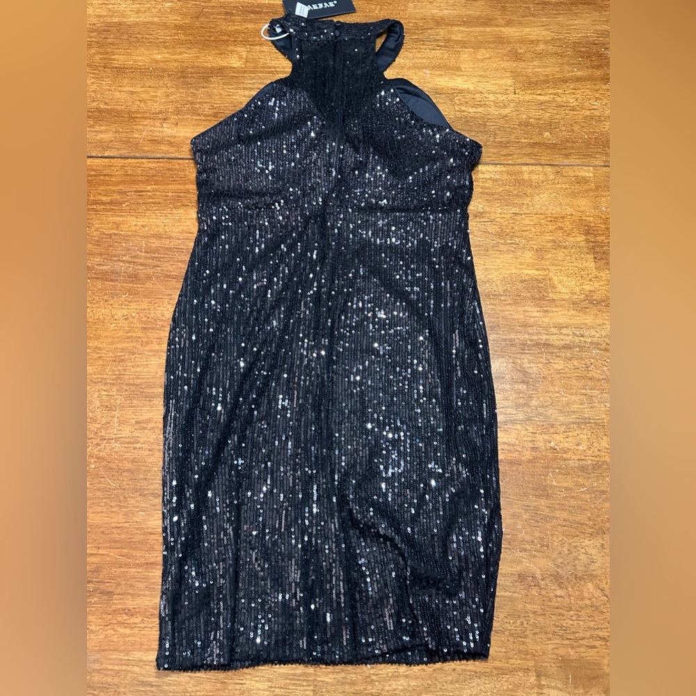 Black Sequin Halter Evening Mini Dress